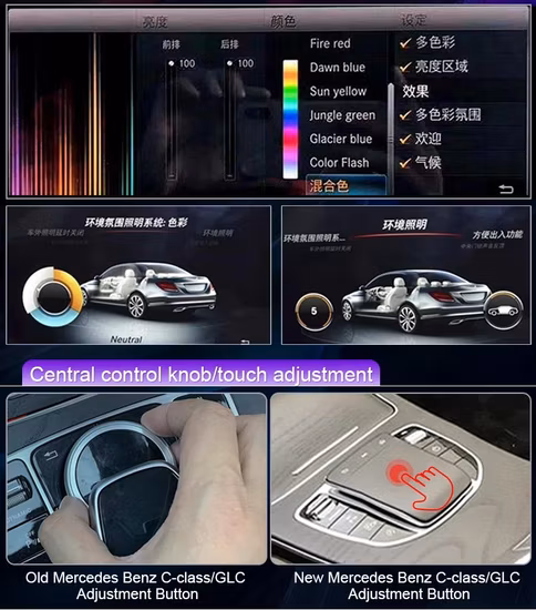 La turbina del sistema de aire acondicionado automático de 64 colores ventila la luz ambiental para Mercedes-Benz A